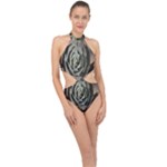 Succulent Green Pink Rosettes Halter Side Cut Swimsuit