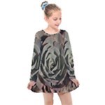 Succulent Green Pink Rosettes Kids  Long Sleeve Dress