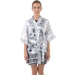 Black & White Music note Quarter Sleeve Kimono Robe