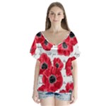 love poppies V-Neck Flutter Sleeve Top