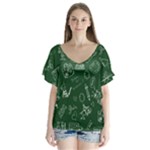 back to school doodles V-Neck Flutter Sleeve Top