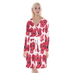 love poppies Long Sleeve Velvet Front Wrap Dress