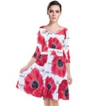 love poppies Quarter Sleeve Waist Band Dress