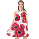 love poppies Halter Neckline Chiffon Dress 