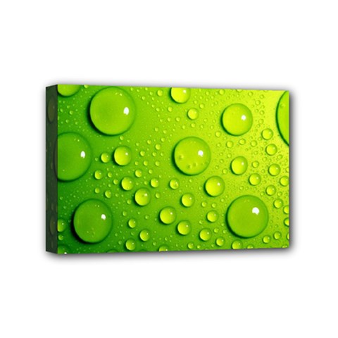Green Water Drops Mini Canvas 6  x 4  (Stretched) from ArtsNow.com