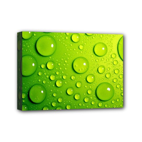 Green Water Drops Mini Canvas 7  x 5  (Stretched) from ArtsNow.com