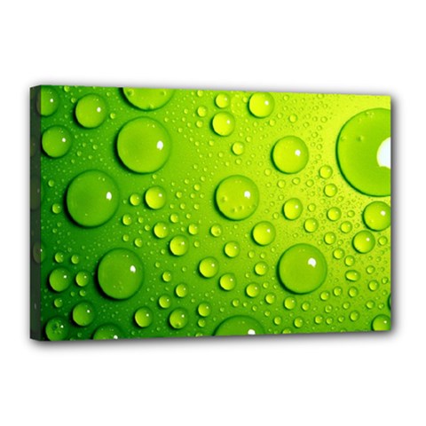 Green Water Drops Canvas 18  x 12  (Stretched) from ArtsNow.com