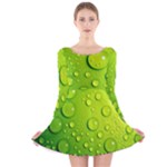 Green Water Drops Long Sleeve Velvet Skater Dress