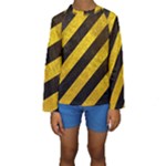 Black And Yellow Caution Kids  Long Sleeve Swimwear