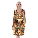 Fire Eagle Art Long Sleeve Velvet Front Wrap Dress