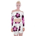 Pink Hawaiian Flower Off Shoulder Top with Mini Skirt Set
