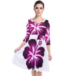 Pink Hawaiian Flower Quarter Sleeve Waist Band Dress