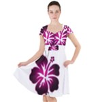 Pink Hawaiian Flower Cap Sleeve Midi Dress