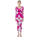 Pink Hawaiian Flowers Long Sleeve Catsuit