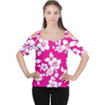 Pink Hawaiian Flowers Cutout Shoulder Tee