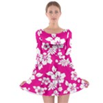 Pink Hawaiian Flowers Long Sleeve Skater Dress
