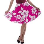 Pink Hawaiian Flowers A-line Skater Skirt