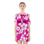 Pink Hawaiian Flowers Shoulder Cutout One Piece Dress