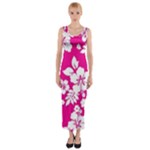 Pink Hawaiian Flowers Fitted Maxi Dress