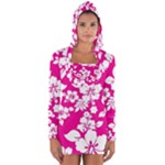 Pink Hawaiian Flowers Long Sleeve Hooded T-shirt