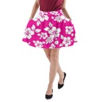 Pink Hawaiian Flowers A-Line Pocket Skirt