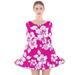 Pink Hawaiian Flowers Long Sleeve Velvet Skater Dress