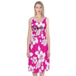 Pink Hawaiian Flowers Midi Sleeveless Dress