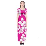 Pink Hawaiian Flowers Short Sleeve Maxi Dress