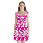 Pink Hawaiian Flowers Split Back Mini Dress 