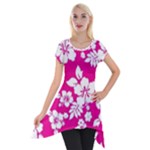 Pink Hawaiian Flowers Short Sleeve Side Drop Tunic