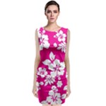 Pink Hawaiian Flowers Sleeveless Velvet Midi Dress