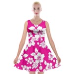 Pink Hawaiian Flowers Velvet Skater Dress