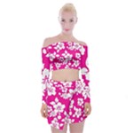 Pink Hawaiian Flowers Off Shoulder Top with Mini Skirt Set