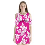 Pink Hawaiian Flowers Shoulder Cutout Velvet One Piece