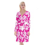 Pink Hawaiian Flowers Long Sleeve Velvet Front Wrap Dress
