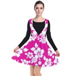 Pink Hawaiian Flowers Plunge Pinafore Dress