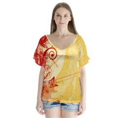V-Neck Flutter Sleeve Top 