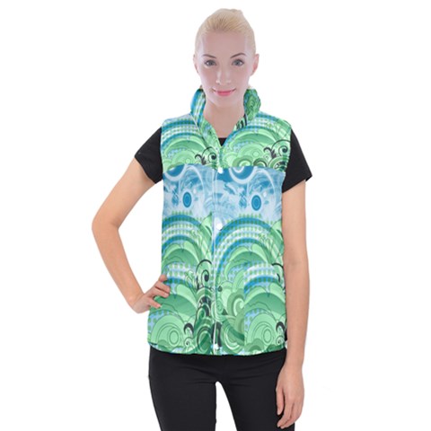 Blue Green Circle Design Women s Button Up Vest from ArtsNow.com