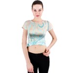 Pink Blue Pattern Crew Neck Crop Top