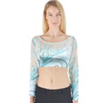 Pink Blue Pattern Long Sleeve Crop Top