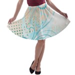 Pink Blue Pattern A-line Skater Skirt