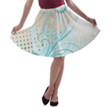 Pink Blue Pattern A-line Skater Skirt