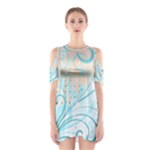 Pink Blue Pattern Shoulder Cutout One Piece Dress