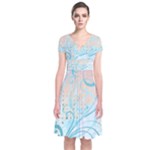 Pink Blue Pattern Short Sleeve Front Wrap Dress