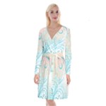 Pink Blue Pattern Long Sleeve Velvet Front Wrap Dress