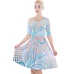 Pink Blue Pattern Quarter Sleeve A-Line Dress