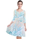 Pink Blue Pattern Quarter Sleeve Waist Band Dress