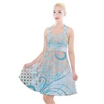 Pink Blue Pattern Halter Party Swing Dress 