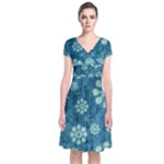 Snow Flake Art Short Sleeve Front Wrap Dress