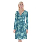 Snow Flake Art Long Sleeve Velvet Front Wrap Dress